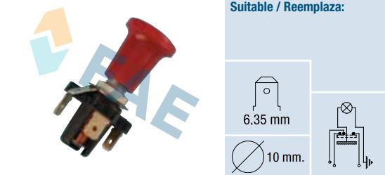 Interruptor conmutador de tirón iluminado rojo FAE 65760 Kubota