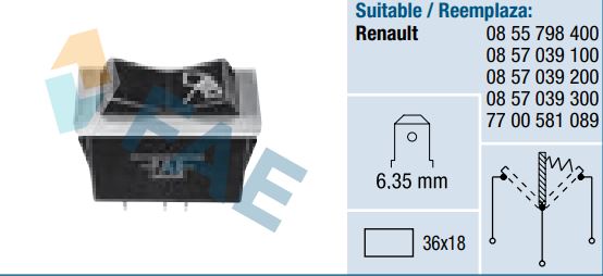 Interruptor limpiaparabrisas FAE 62120 Renault