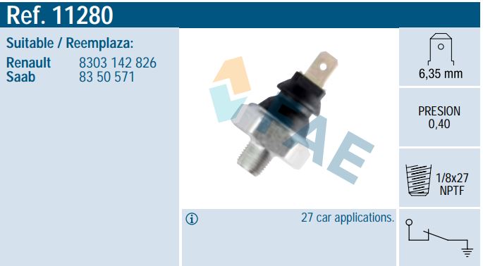 Sensor presión aceite FAE 11280