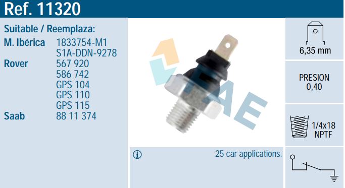 Sensor presión aceite FAE 11320