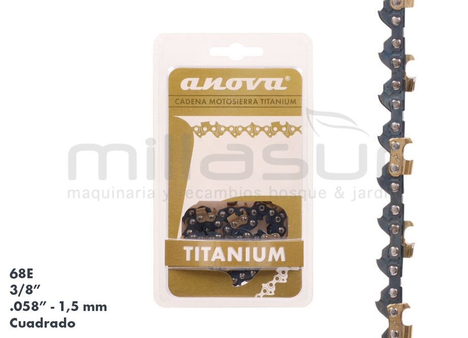 CADENA ANOVA TITANIUM 3/8&quot; - .058&quot; CUADRADO - 68 ESLABONES