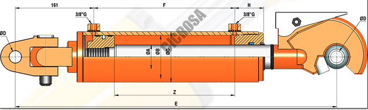 Tercer punto hidráulico 45-70/80-250 Rótulas de Ø 32 Enganche rápido Sin Válvula