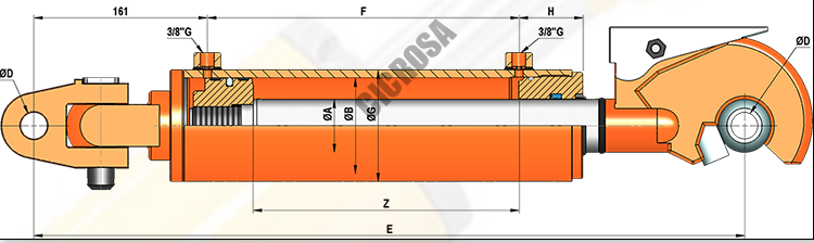 Tercer punto hidráulico CAT-3 45-70/80-250 ROTULA Ø 32 Enganche rápido