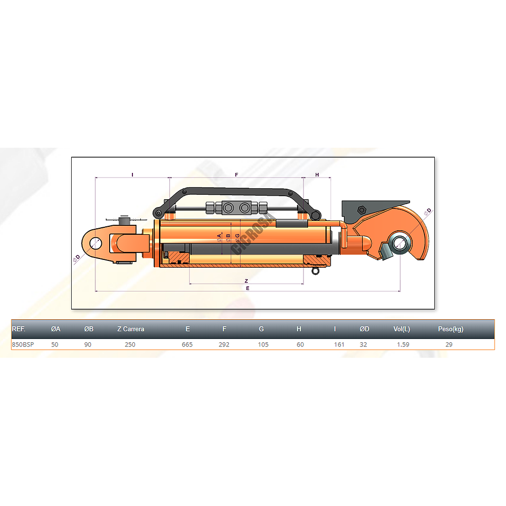 Tercer punto hidráulico CAT-3 50-90/105-350 Rótula Ø 32 Enganche rápido