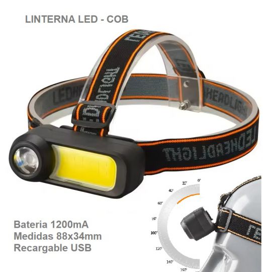 LAMPARA DE CABEZA LED COB RECARGARBLE USB, 1200mAh