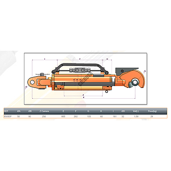 Tercer punto hidráulico CAT-3 50-90/105-350 Rótula Ø 32 Enganche rápido