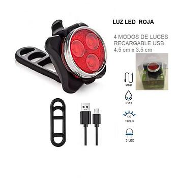LUZ LED RECARGABLE USB ROJA 4 MODOS DE JUEGO DE LUCES 4.5 X 3.5 CM (BICI)
