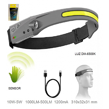 LAMPARA DE CABEZA LED COB RECARGABLE USB CON SENSOR 120mAh